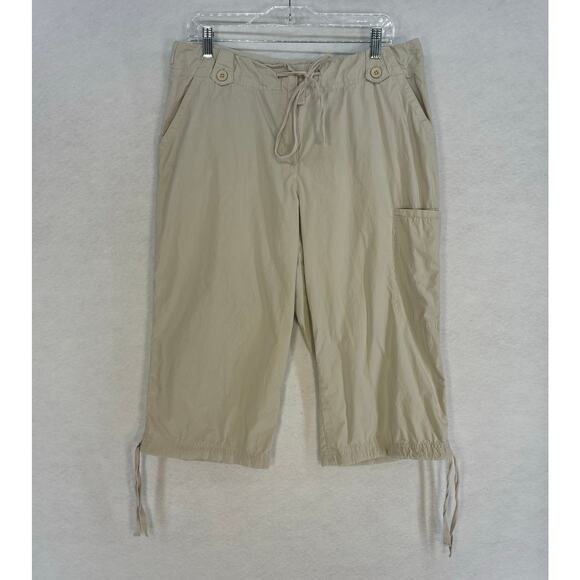 Larry Levine Capri Pants Women size 12 Beige Stretch Casual Spring Summer Retro - Picture 1 of 9